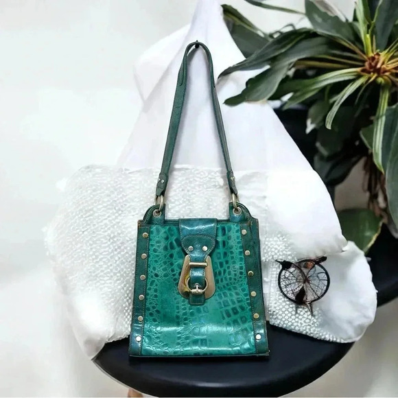 M.C Handbags - NWOT M.C Bag – Teal Croc-Embossed Faux Leather Shoulder Bag